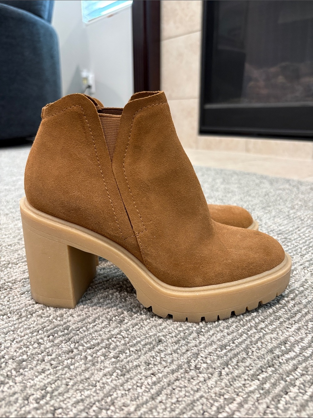 Dolce Vita Cognac Suede Block Heel Ankle Booties